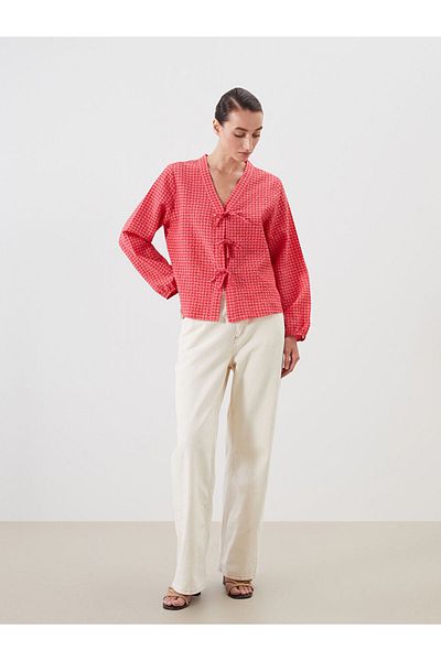 LC Waikiki New Season V Neck καρό μπλούζα Baglama - S5RA56Z8