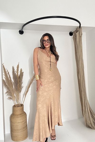 Sohotique By P Jacquard Viscose Flounced Dress Mocha Moısse