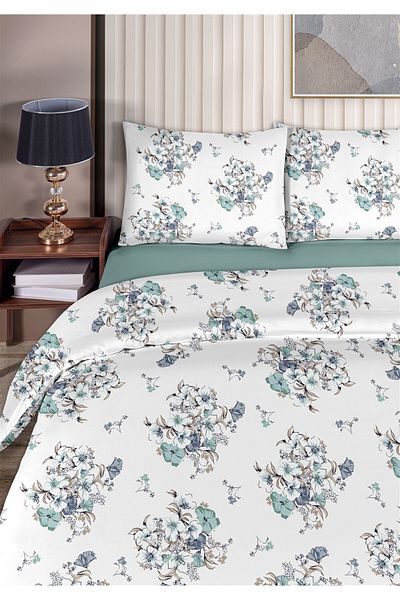 Evim Freesia 100% Cotton Double Duvet Cover Set 200X220Cm Indigo Green