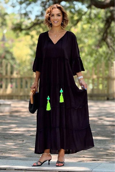 Nevin Kaya Moda Black Tassel Bohemian Dress