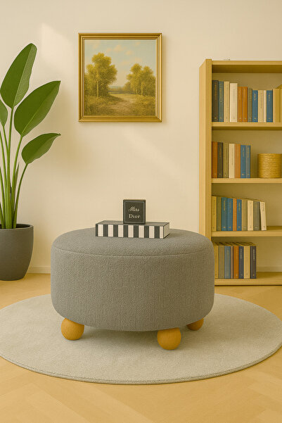 DEEPHOME DH Linonova Xlarge Oturma Alanı Pofidik Puf Bench Orta Sehpa Ahşap Ayak