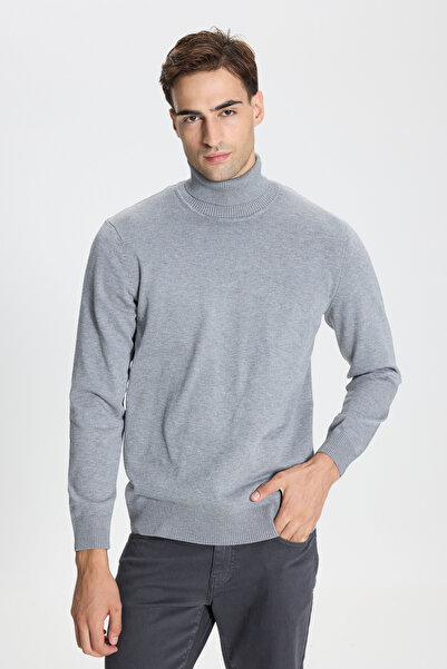AC&Co / Altınyıldız Classics Erkek Gri Melanj Standart Fit Normal Kesim Tam Balıkçı Yaka Triko Kazak