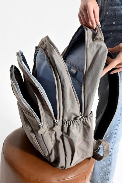 Bagacar Bolsas 1087 Waterproof Imported Crinkle Fabric School and Daily Backpack with Laptop Compartment Mink