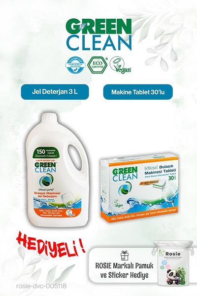 Green Clean Dishwasher. Tablet 30 and Dishwasher. Gel Detergent 3 L and Rosie Gift