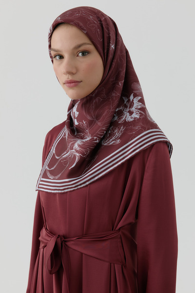 Tuğba Nazenin Twill İpek Eşarp - Bordo
