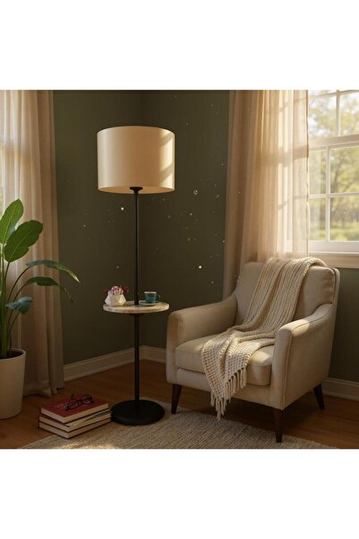 ABAJUR EVİM Retain Modern S,yah Ayaklı silindir şapkalı Lambader