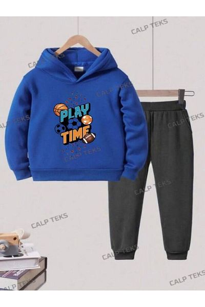 CALP TEKS Play Time Written Printed Thick Cotton Hooded Winter Tracksuit Set