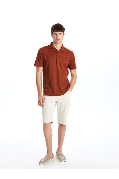 LC Waikiki Southblue Polo Neck Short Sleeve Men's Textured T-Shirt