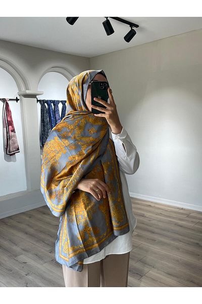 Merwiss Imported Voile Grey-Yellow Shawl