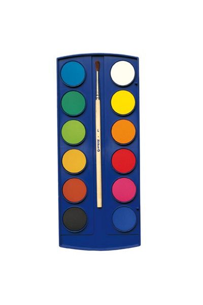 Pelikan Acuarele, 11 culori cu alb de zinc și pensulă, material tigaie