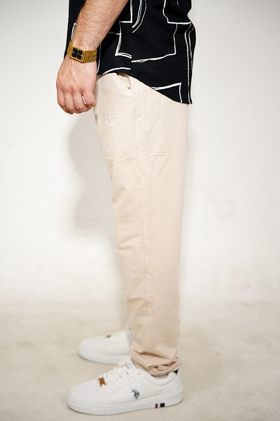ASG TEKSTİL Cream Color Dobby, Slim Fit Button Closure Men's Trousers