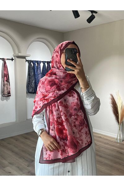 Merwiss Flower Pattern Soft Claret Red Shawl