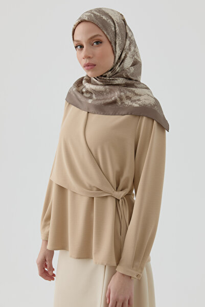 Tuğba İzel Twill İpek Eşarp - Açık Kahve