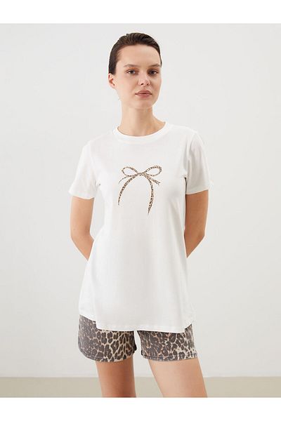 LC Waikiki New Season Crew Neck Ribbon Printed Women's T-Shirt - S5Qy68Z8