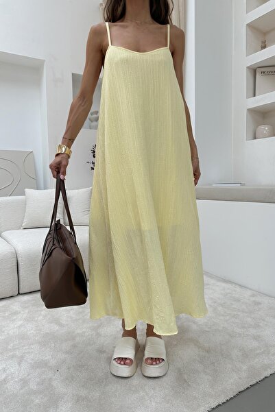 mylove Casual Linen Dress with Strap Yellow