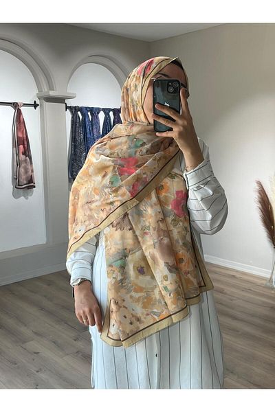 Merwiss Flower Pattern Soft Yellow Shawl