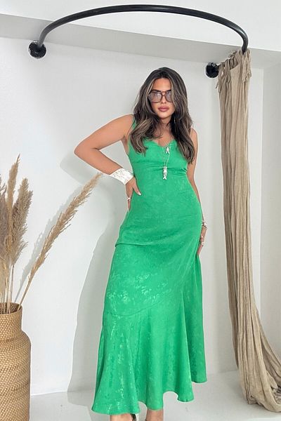 Sohotique By P Jacquard Viscose Flounced Dress Green