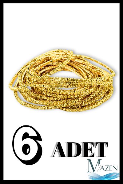 MAZEN 6-Piece Waterway Elastic Bracelet |   Sparkling Stone Detailed |   Yellow Color Set