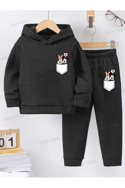 CALP TEKS Thick Cotton Hooded Winter Tracksuit Set with Quick Mickeys Print