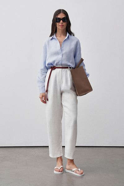 mathilda store Women's White Linen Carrot Pants