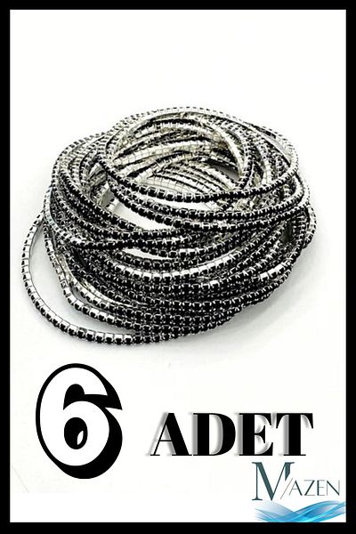 MAZEN 6-Piece Waterway Elastic Bracelet |   Sparkling Stone Detailed |   Black-Grey Color Set