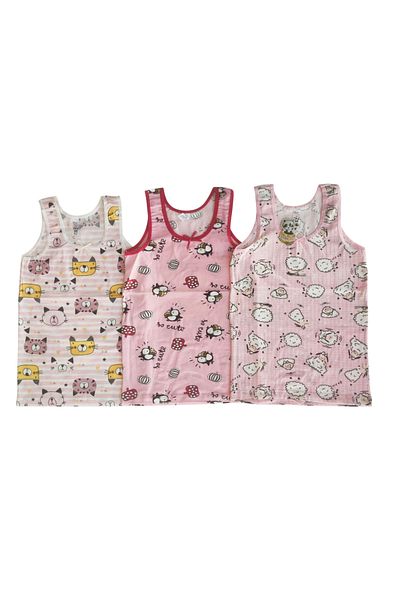 Panda Crew Neck Girl's Printed Patterned Undershirt 3-Piece
