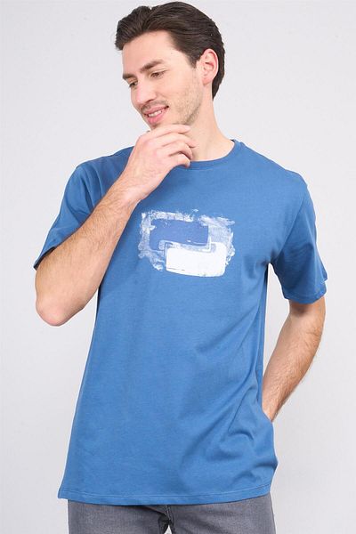 Çetinkaya Chester Polo 3864 Crew Neck 30/1 Combed Regular Printed T-Shirt Indigo