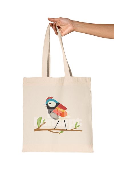giftkonsept Colorful Chirping Bird Printed Gift Organic Raw Cloth Bag