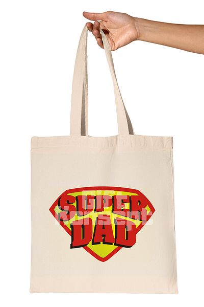 giftkonsept Super Dad Printed Father's Day Organic Raw Cloth Bag