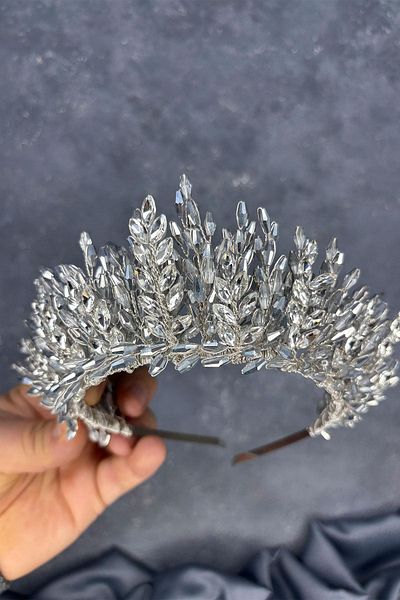 Limelia Silver Gray Elisa Design Beaded Bridal Henna Crown Hair Accessory