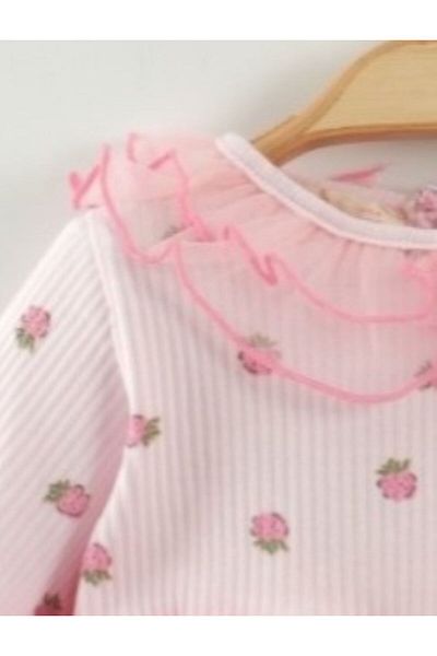Necix's Pink Tulle Flower Patterned Long Sleeve Baby Girl Dress (6-24 Months)