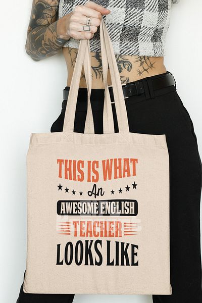 giftkonsept Awesome English Teacher Looks Like Printed English Teacher Printed Gift Organic Raw Cloth Bag