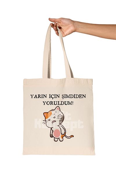 giftkonsept I'M Already Tired for Tomorrow-Cat Funny Printed Gift Organic Raw Cloth Bag