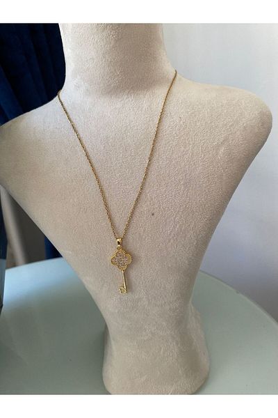 stainless steell Zircon Stone Key Steel Necklace
