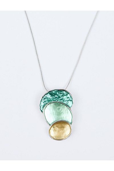 Jimmy Key Blue Oval Figured Adjustable Necklace with Enamel Detail