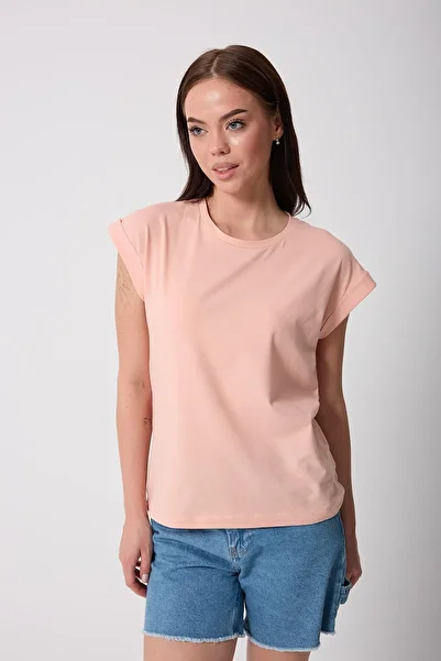 AMİDA Women's Salmon Lycra Double Sleeve Basic T-Shirt - 2525
