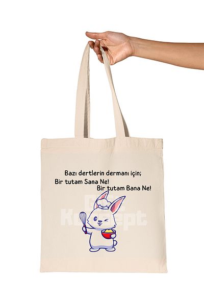 giftkonsept What to You What to Me-Rabbit Printed Gift Organic Raw Cloth Bag