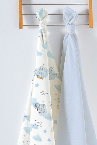 Kanz Multi-Purpose Baby Muslin Blanket Set of 2 - Boat