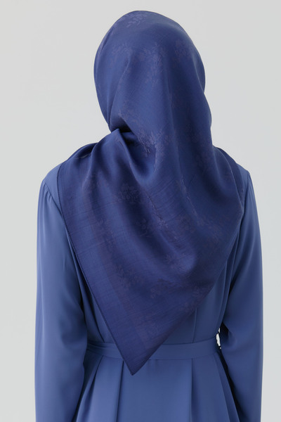 Tuğba Floral Jakar Nida Naturel Eşarp - Lacivert