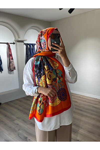 Merwiss Εισαγόμενο σάλι Voile με πορτοκαλί σχέδιο