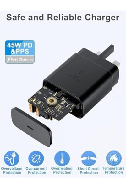 Generic شاحن سامسونج بتقنية USB، متوافق مع الهواتف الذكية، سريع 45 واط مع كابل USB-C بطول 1 متر