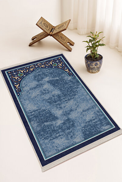 Realhomes Mavi Osmanlı Stil Mihrap Desenli Dijital Baskılı Kaymaz Tabanlı Saç...