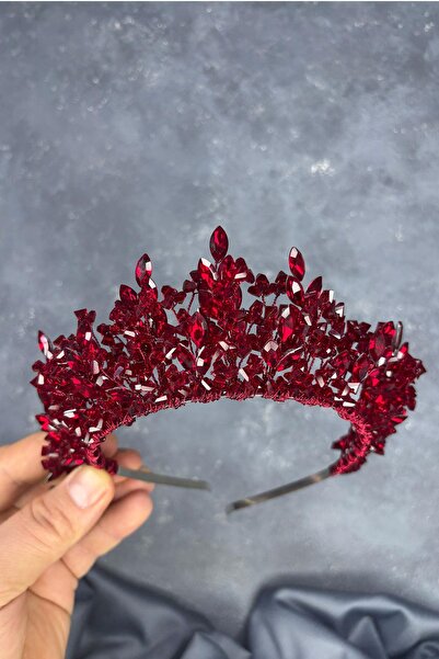 Limelia Coroană de mireasă cu mărgele de culoare burgundă, accesoriu pentru p...