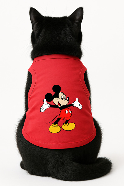 Buddy Store ملابس قطط - قميص داخلي مطبوع عليه ميكي - مقاس M