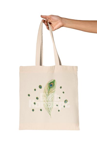 giftkonsept Peacock Feather Printed Gift Organic Raw Cloth Bag