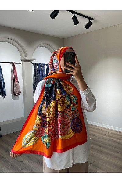 Merwiss Imported Voile Orange Patterned Shawl