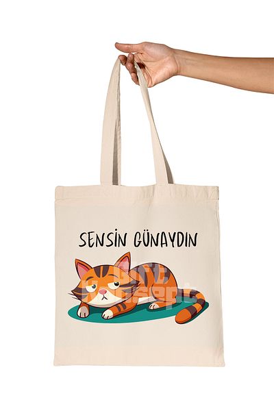 giftkonsept You Are My Morning Cute Cat Printed Gift Organic Raw Cloth Bag