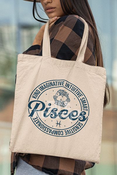 giftkonsept Pisces Traits Printed Pisces Zodiac Sign Printed Gift Organic Raw Cloth Bag