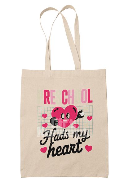 giftkonsept Preschool Teacher Hads My Heart Printed Preschool Kindergarten Printed Gift Organic Raw Cloth Bag