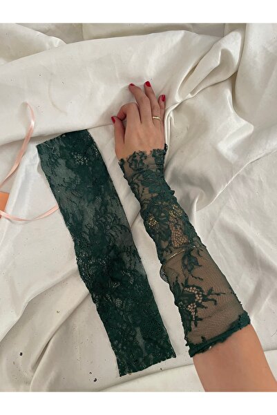 Nurcanilirboutique Zümrüt Yeşil dantel eldiven